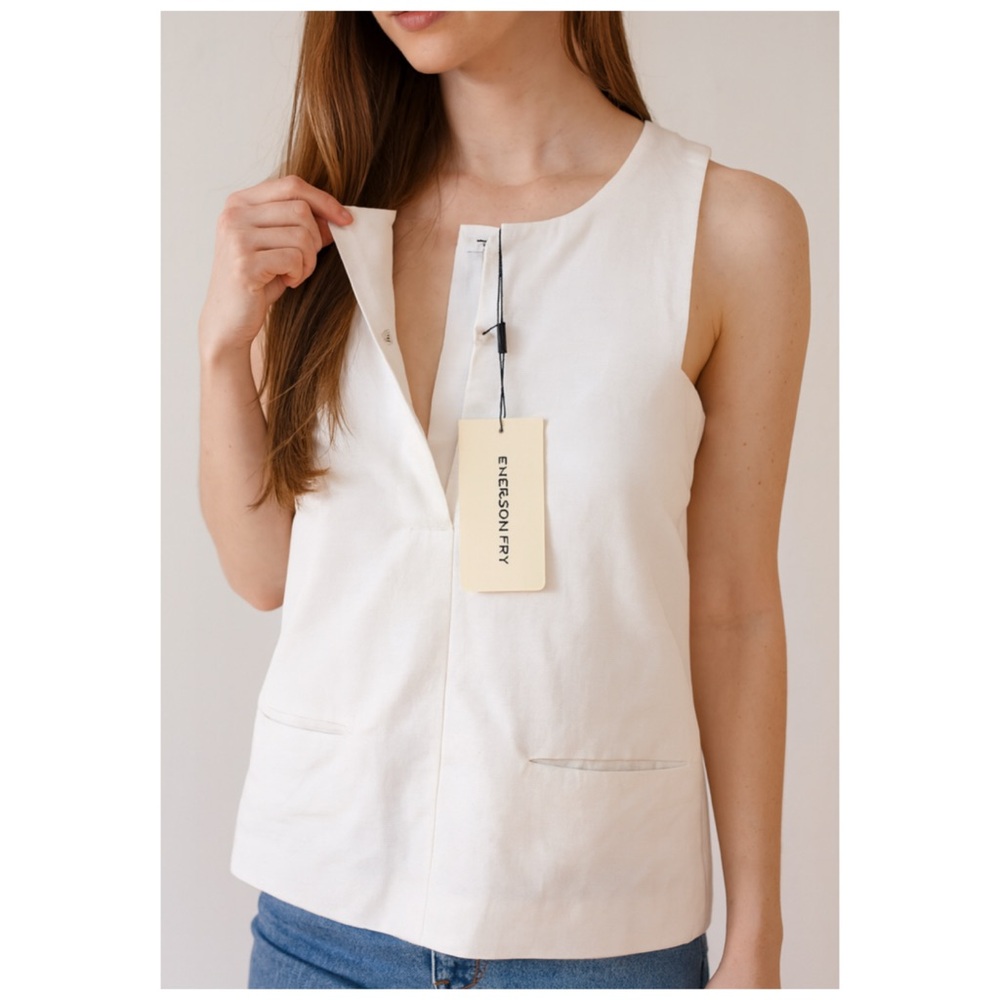 Emerson Fry Ivory Sleeveless 100% Cotton Tank Top XXS NWT Minimalist Chic